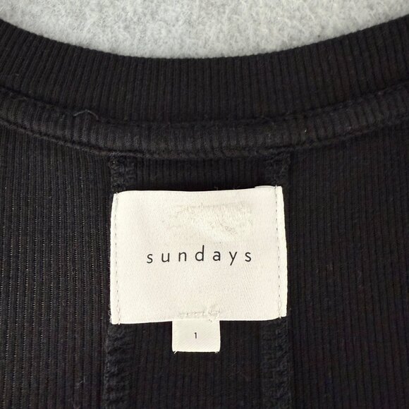Sundays Anthropologie Shirt Womens Black Long Sleeve V-Neck Top Ribbed Size 1 - Picture 3 of 13